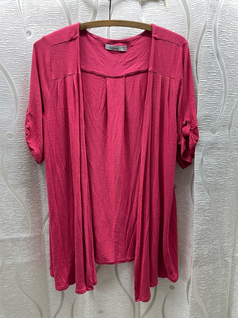 Reitmans Cardigan Womens‎ 1X Pink Good Studded Tab Short Sleeve Open Front Slub